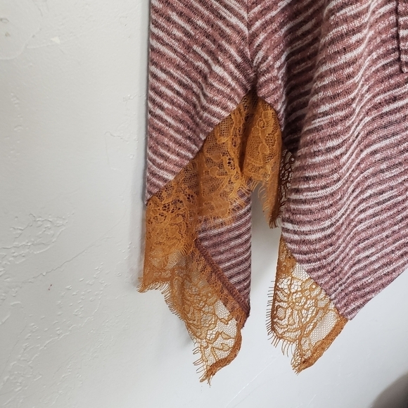 LOGO Lori Goldstein Women's XL Terracotta Striped Cardigan Button Up Lace Trim - Picture 5 of 8